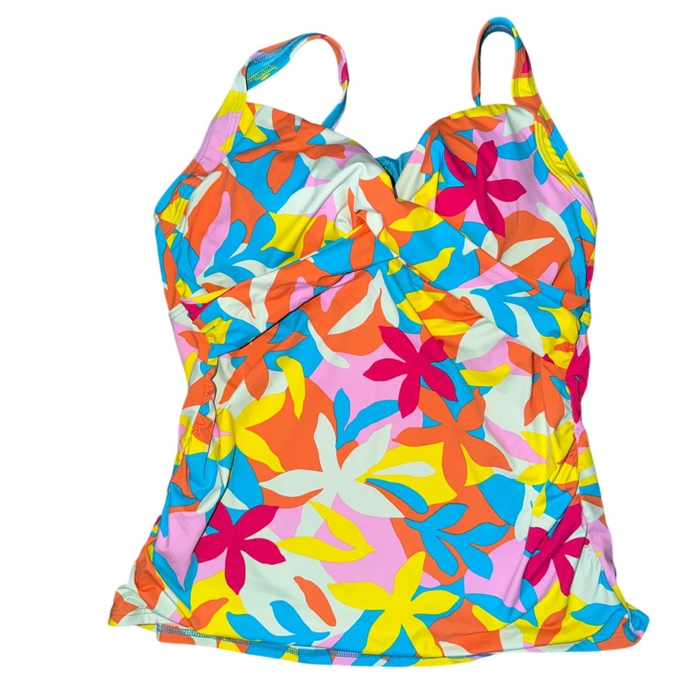 Lands End Floral Twist Front Tankini Top Multi‎ Color Lycra Xtra Life Size 14